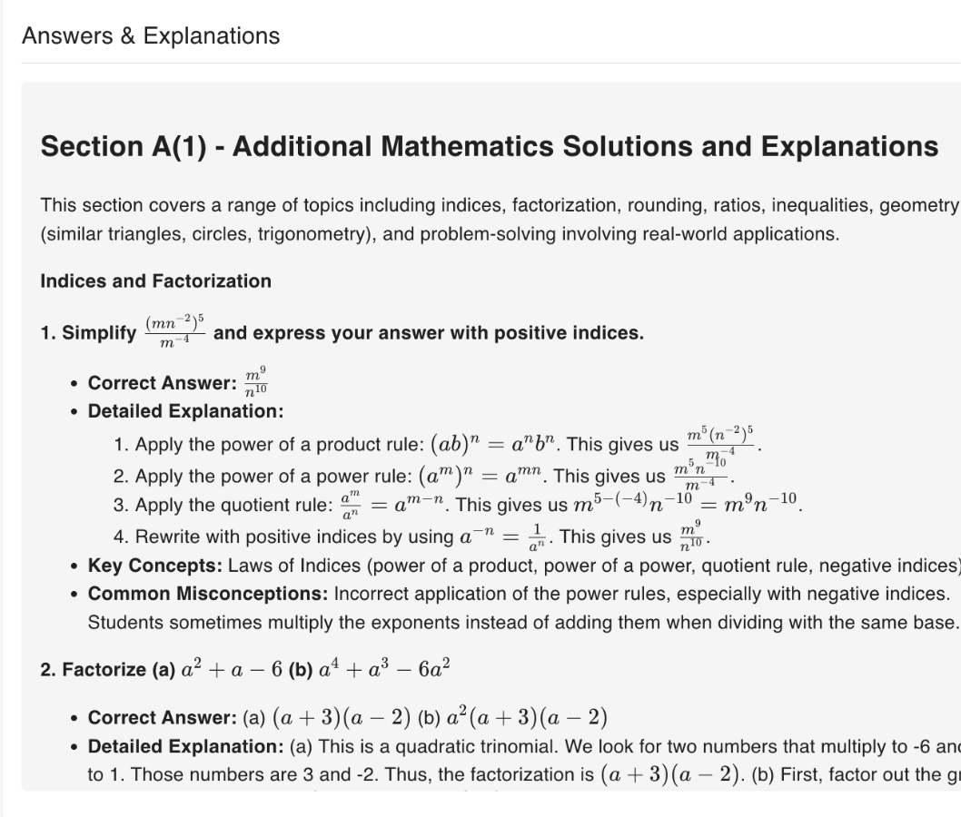 Full Answer Explanations